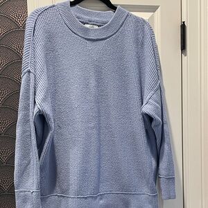 Aerie Women’s Cozy Oversized Ribbed Cotton-Blend Blue Crewneck Sweater Size XS